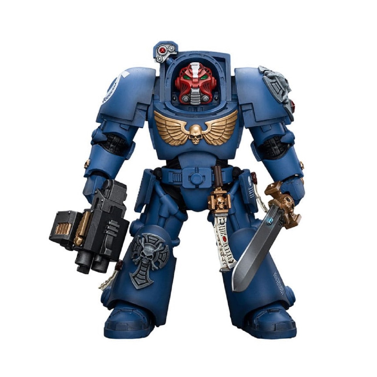 JoyToy - Ultramarines - Sargento de Escuadra Terminator con Espada de Poder y Teleportador Homer 1/18 - WH40K