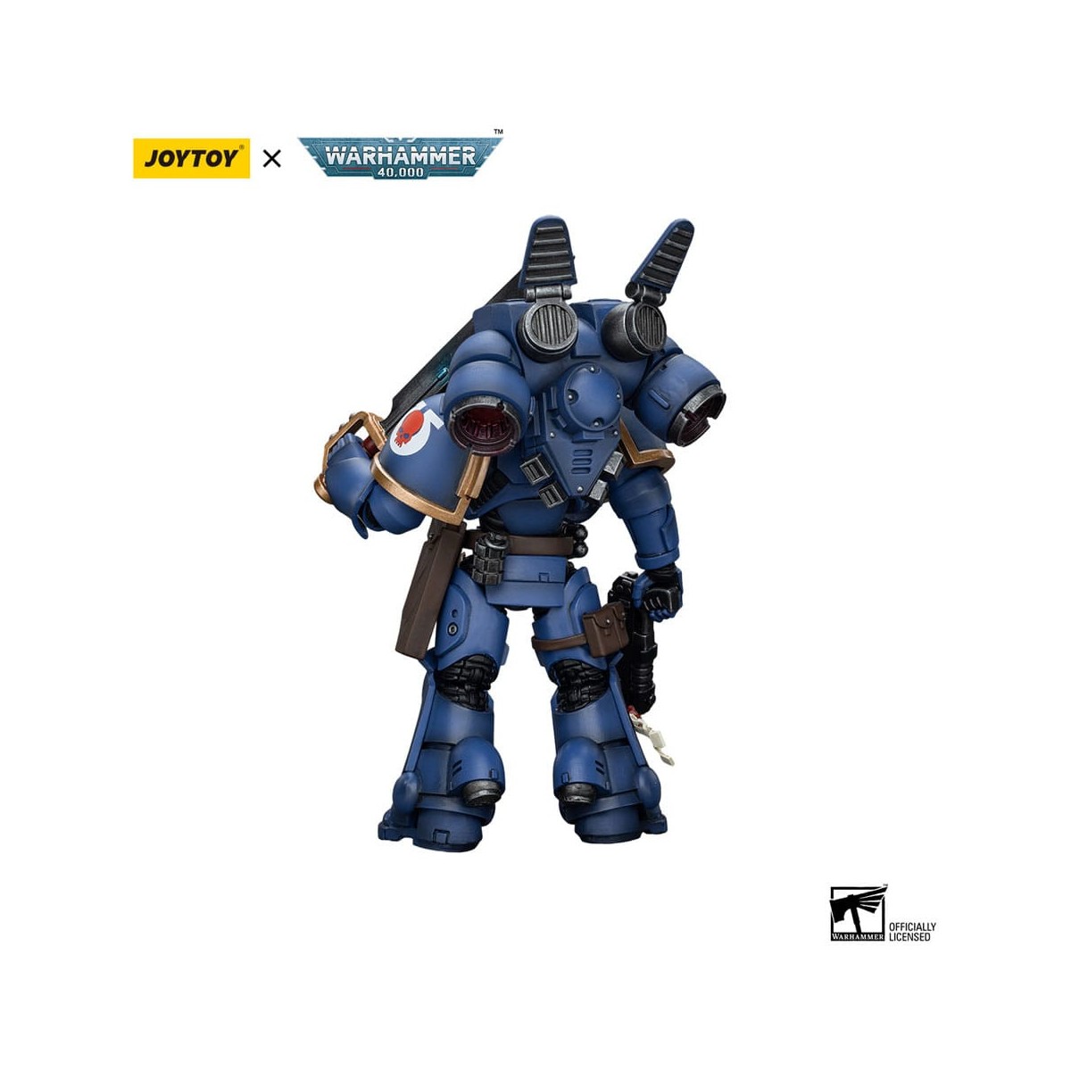 JoyToy - Marines Espaciales - Ultramarines - Jump Pack Intercesores Sargento Con Pistola De Plasma Y Espada De Poder 1/18
