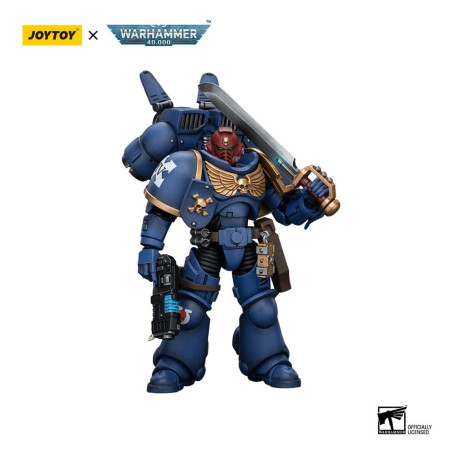 JoyToy - Marines Espaciales - Ultramarines - Jump Pack Intercesores Sargento Con Pistola De Plasma Y Espada De Poder 1/18