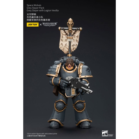 JoyToy Space Marines - Space Wolves - Grey Slayer Pack - Grey Slayer Con Legion Vexilla 1/18