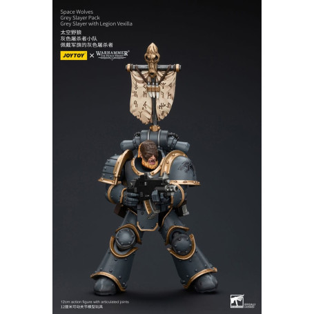 JoyToy Space Marines - Space Wolves - Grey Slayer Pack - Grey Slayer Con Legion Vexilla 1/18