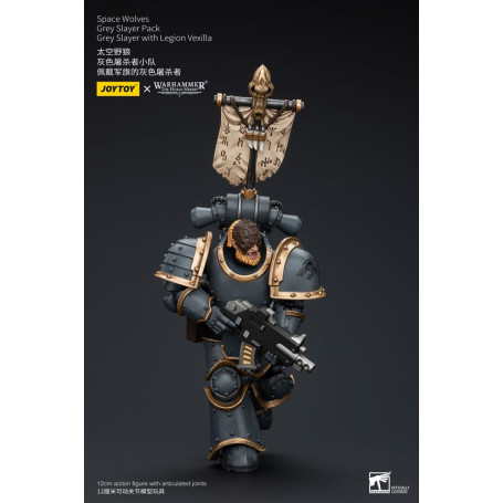 JoyToy Space Marines - Space Wolves - Grey Slayer Pack - Grey Slayer Con Legion Vexilla 1/18