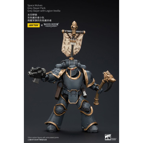 JoyToy Space Marines - Space Wolves - Grey Slayer Pack - Grey Slayer Con Legion Vexilla 1/18