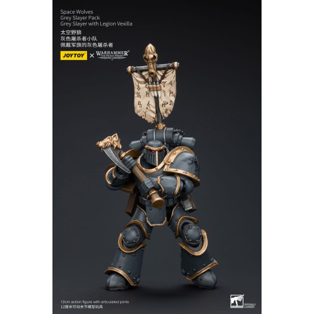 JoyToy Space Marines - Space Wolves - Grey Slayer Pack - Grey Slayer Con Legion Vexilla 1/18