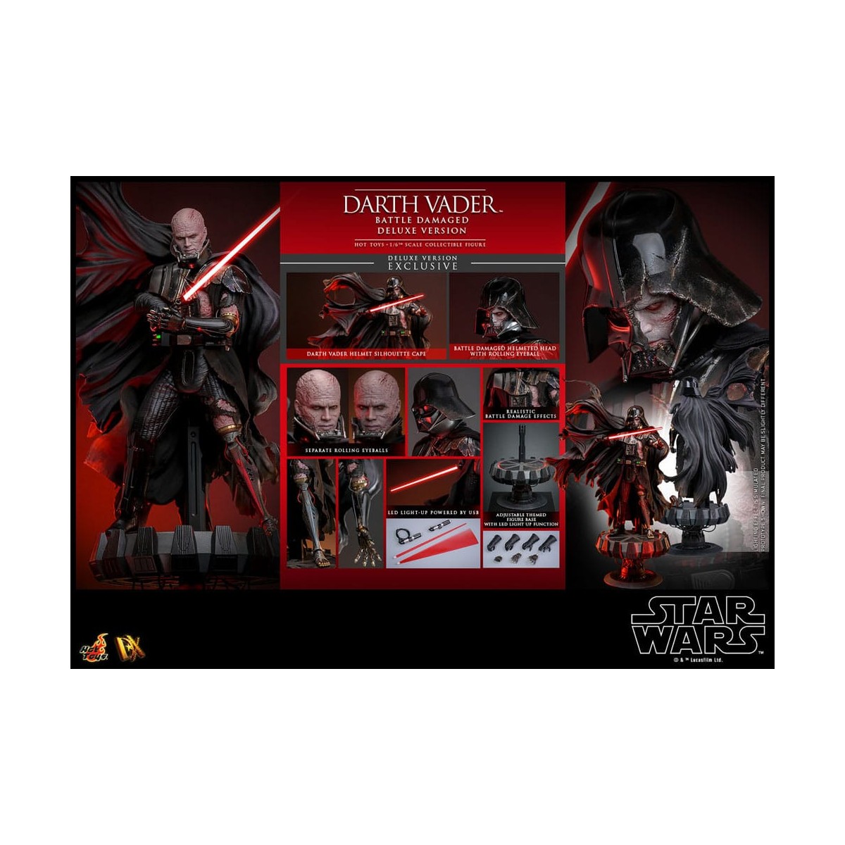 Hot toys Star Wars: Darth Vader Batalla Dañada Versión Deluxe MMS 1/6