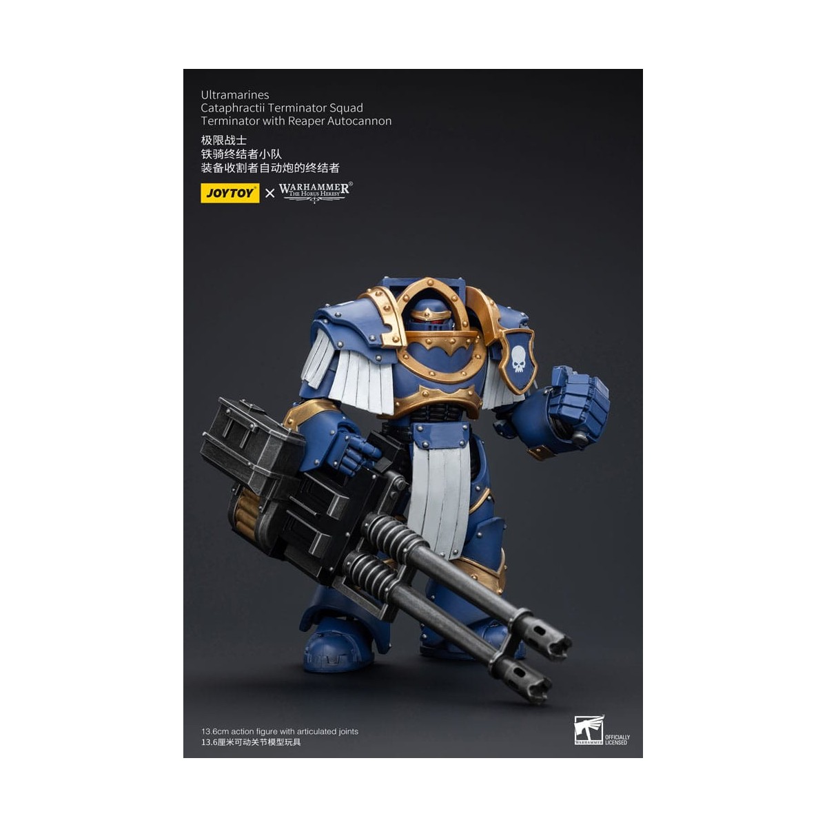 JoyToy - Marines Espaciales - Ultramarines - Escuadra Terminator Cataphractii - Terminator con Auto Cañón Reaper 1/18