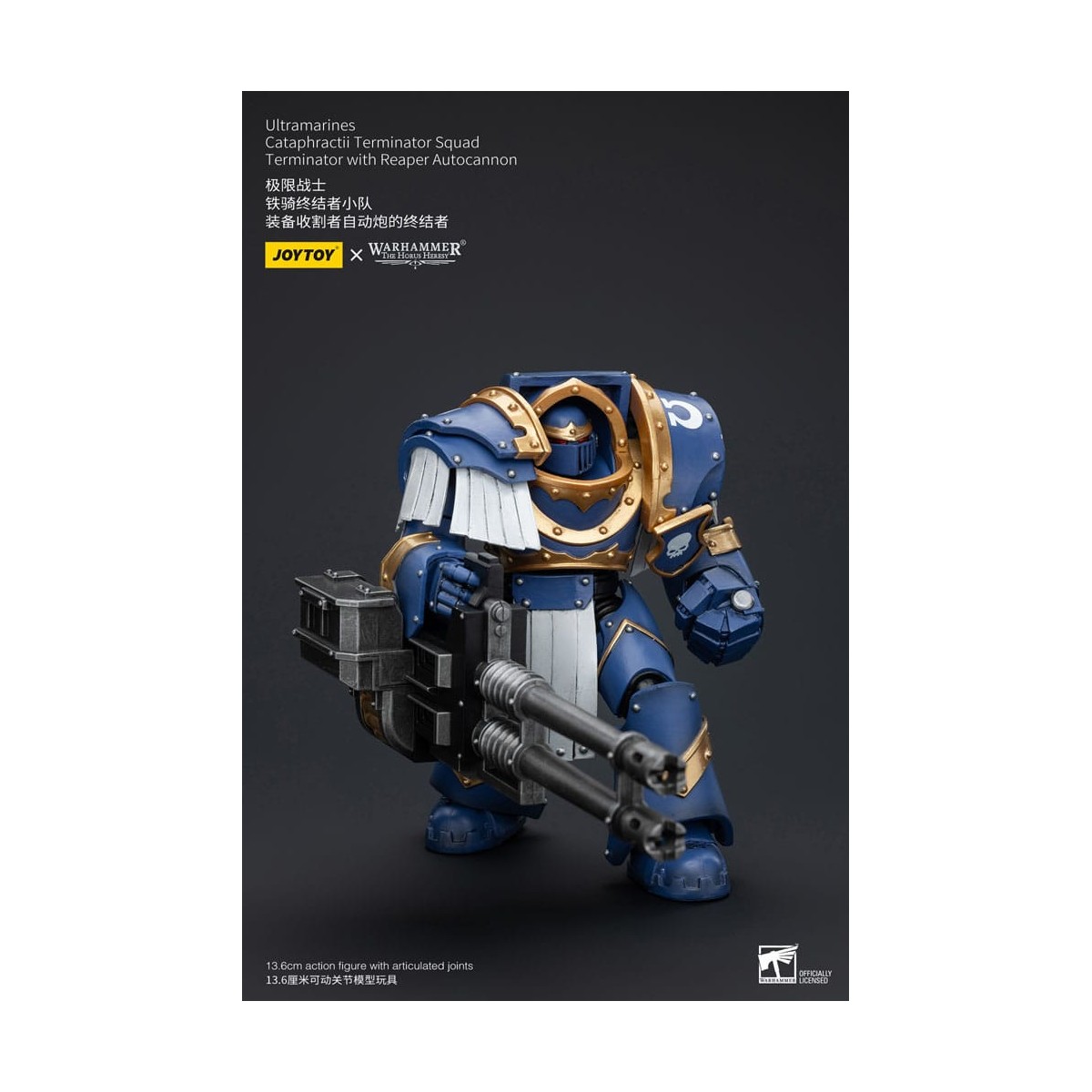 JoyToy - Marines Espaciales - Ultramarines - Escuadra Terminator Cataphractii - Terminator con Auto Cañón Reaper 1/18