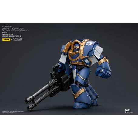 JoyToy - Marines Espaciales - Ultramarines - Escuadra Terminator Cataphractii - Terminator con Auto Cañón Reaper 1/18