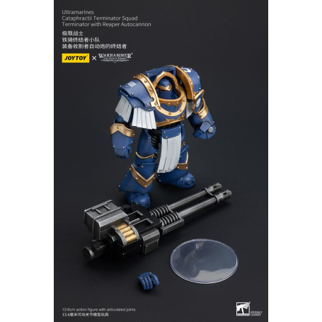 JoyToy - Marines Espaciales - Ultramarines - Escuadra Terminator Cataphractii - Terminator con Auto Cañón Reaper 1/18