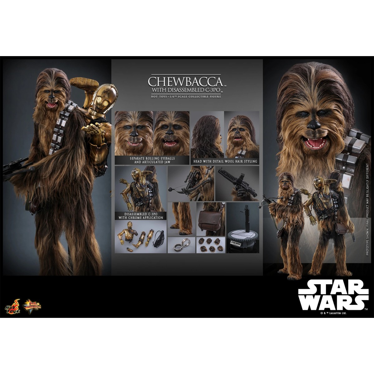 Hot toys Star Wars: Chewbacca con C-3PO desmontado MMS 1/6 - El Imperio Contraataca
