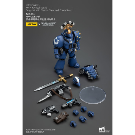JoyToy - Ultramarines - Sargento de Escuadra Táctica MKVI de la Legión con Pistola de Plasma y Espada de Poder 1/18