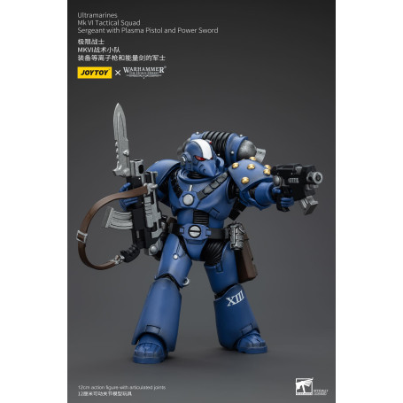 JoyToy - Ultramarines - Sargento de Escuadra Táctica MKVI de la Legión con Pistola de Plasma y Espada de Poder 1/18