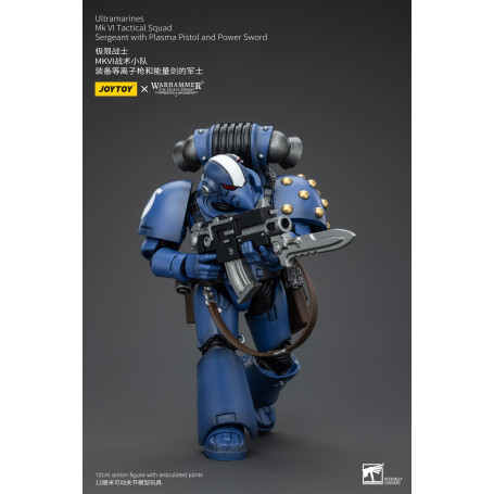 JoyToy - Ultramarines - Sargento de Escuadra Táctica MKVI de la Legión con Pistola de Plasma y Espada de Poder 1/18