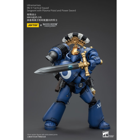 JoyToy - Ultramarines - Sargento de Escuadra Táctica MKVI de la Legión con Pistola de Plasma y Espada de Poder 1/18