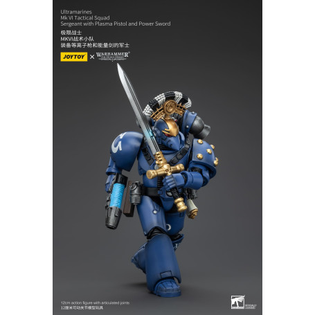 JoyToy - Ultramarines - Sargento de Escuadra Táctica MKVI de la Legión con Pistola de Plasma y Espada de Poder 1/18