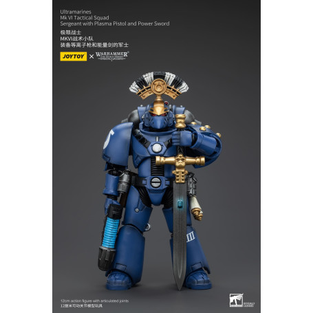 JoyToy - Ultramarines - Sargento de Escuadra Táctica MKVI de la Legión con Pistola de Plasma y Espada de Poder 1/18