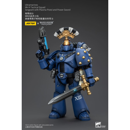 JoyToy - Ultramarines - Sargento de Escuadra Táctica MKVI de la Legión con Pistola de Plasma y Espada de Poder 1/18
