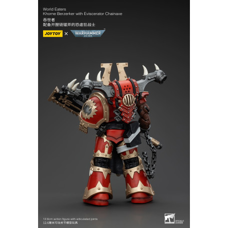 JoyToy Marines Espaciales del Caos - Comedores del Mundo Khorne Berzerker con Eviscerator Chainaxe 1/18 - Warhammer 40K
