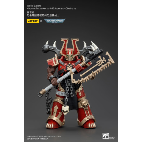 JoyToy Marines Espaciales del Caos - Comedores del Mundo Khorne Berzerker con Eviscerator Chainaxe 1/18 - Warhammer 40K