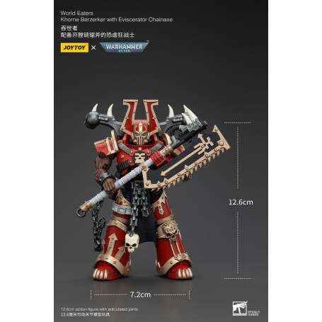 JoyToy Marines Espaciales del Caos - Comedores del Mundo Khorne Berzerker con Eviscerator Chainaxe 1/18 - Warhammer 40K