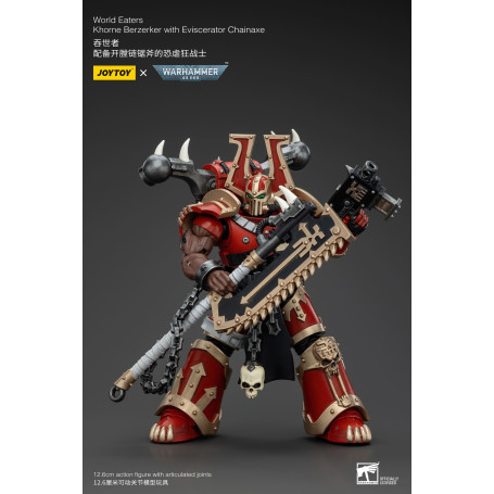 JoyToy Marines Espaciales del Caos - Comedores del Mundo Khorne Berzerker con Eviscerator Chainaxe 1/18 - Warhammer 40K