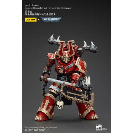 JoyToy Marines Espaciales del Caos - Comedores del Mundo Khorne Berzerker con Eviscerator Chainaxe 1/18 - Warhammer 40K