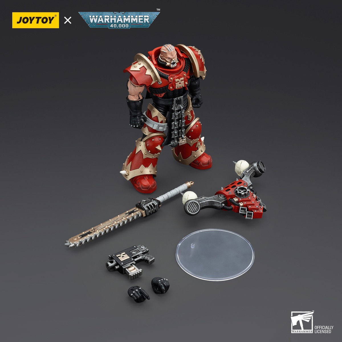 JoyToy Marines Espaciales del Caos - Comedores del Mundo Khorne Berzerker con Eviscerator Chainsword 1/18 - Warhammer 40K