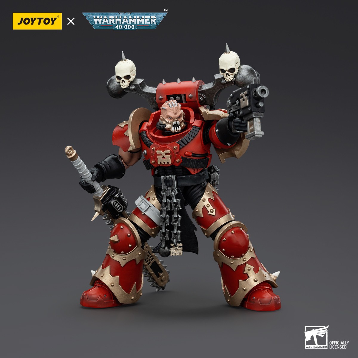 JoyToy Marines Espaciales del Caos - Comedores del Mundo Khorne Berzerker con Eviscerator Chainsword 1/18 - Warhammer 40K