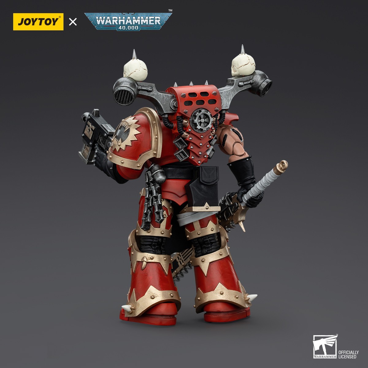 JoyToy Marines Espaciales del Caos - Comedores del Mundo Khorne Berzerker con Eviscerator Chainsword 1/18 - Warhammer 40K