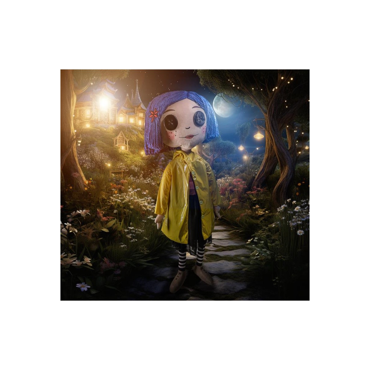 Kidrobot Coraline - Coraline con ojos de botón - Muñeca tamaño real 1/1