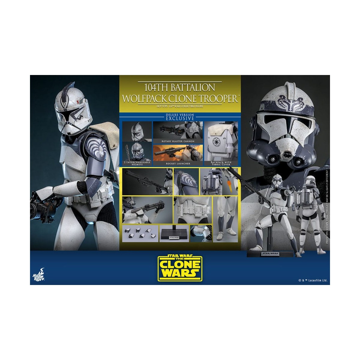 Hot Toys Star Wars - 104 Batallón Wolfpack Clone Trooper Versión Deluxe - The Clone Wars 1/6