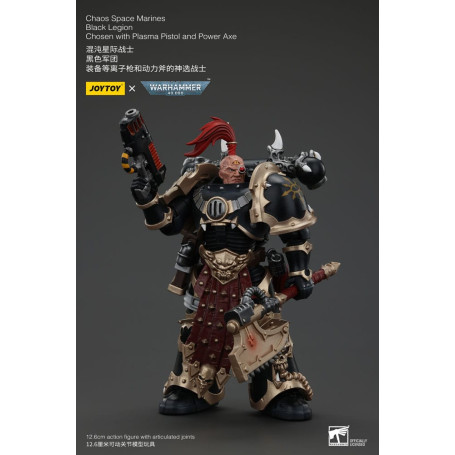 JoyToy Marines Espaciales - Legión Negra - Elegido con Pistola de Plasma y Hacha de Poder 1/18 - Warhammer 40K