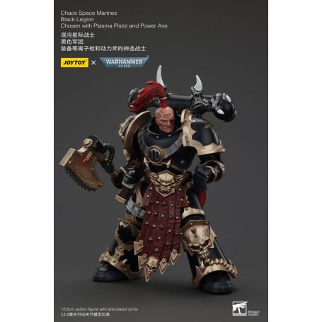 JoyToy Marines Espaciales - Legión Negra - Elegido con Pistola de Plasma y Hacha de Poder 1/18 - Warhammer 40K
