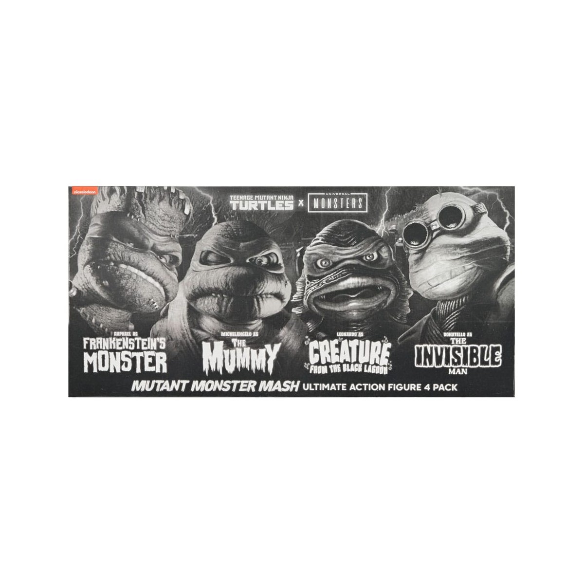 NECA - Pack 4 figuras Tortugas Blanco y Negro - Universal Monsters x TMNT