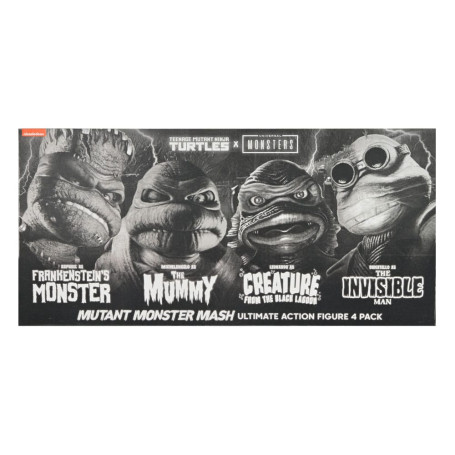 NECA - Pack 4 figuras Tortugas Blanco y Negro - Universal Monsters x TMNT