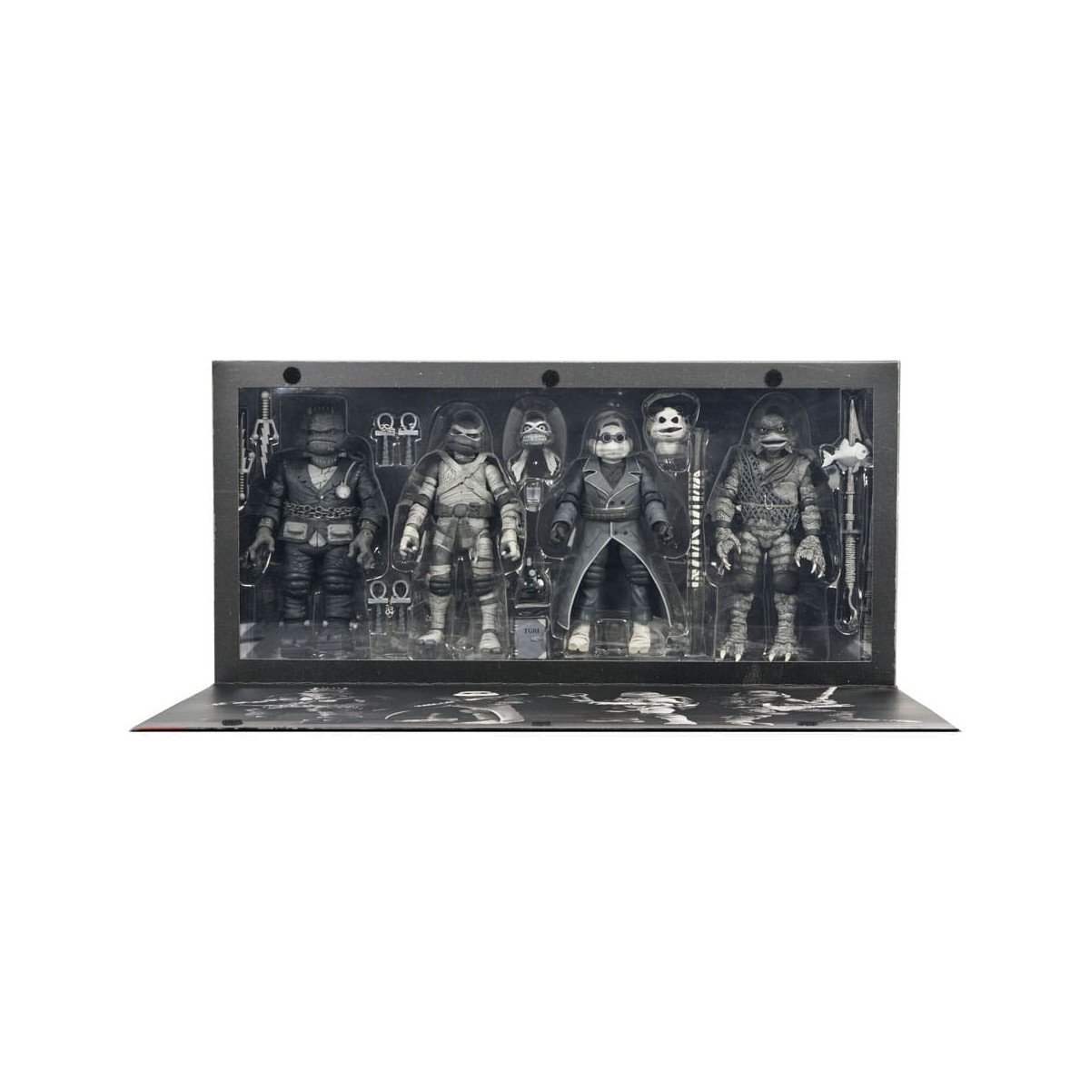 NECA - Pack 4 figuras Tortugas Blanco y Negro - Universal Monsters x TMNT