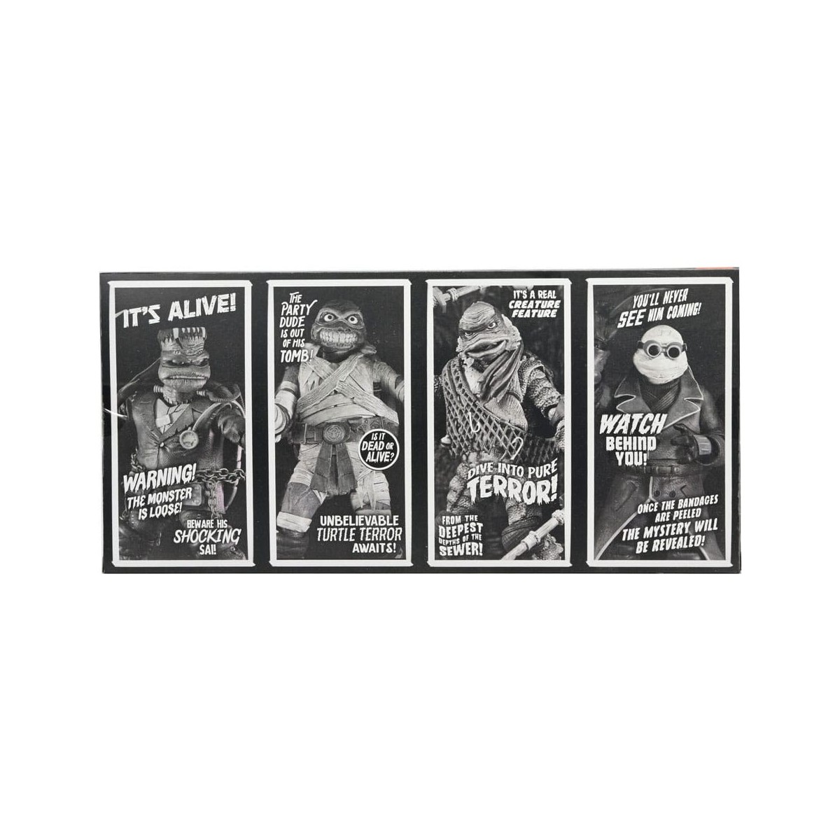 NECA - Pack 4 figuras Tortugas Blanco y Negro - Universal Monsters x TMNT