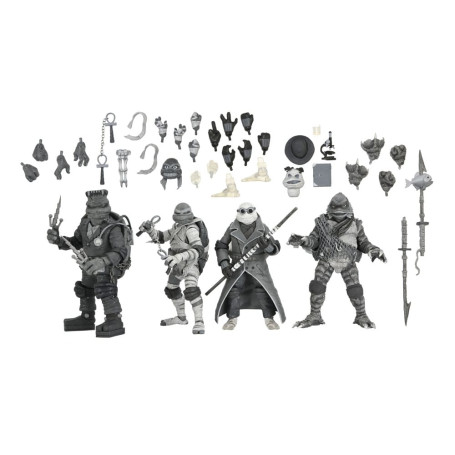 NECA - Pack 4 figuras Tortugas Blanco y Negro - Universal Monsters x TMNT
