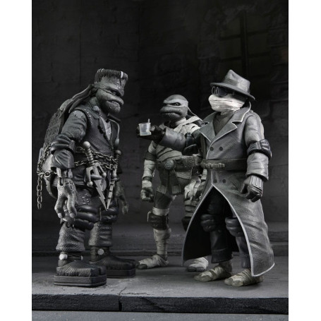 NECA - Pack 4 figuras Tortugas Blanco y Negro - Universal Monsters x TMNT