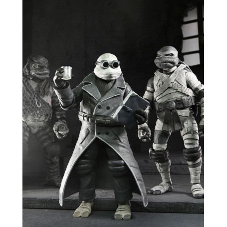 NECA - Pack 4 figuras Tortugas Blanco y Negro - Universal Monsters x TMNT
