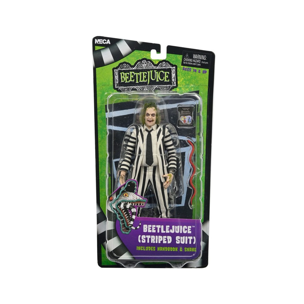 Neca BeetleJuice 1988 - Beetlejuice Traje a Rayas Blanco y Negro