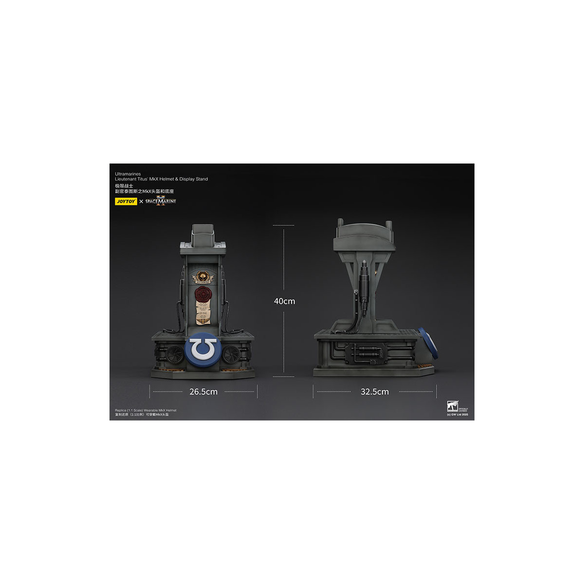 JoyToy - Space Marines II - Ultramarines Casco MkX del Teniente Titus-stand display-11