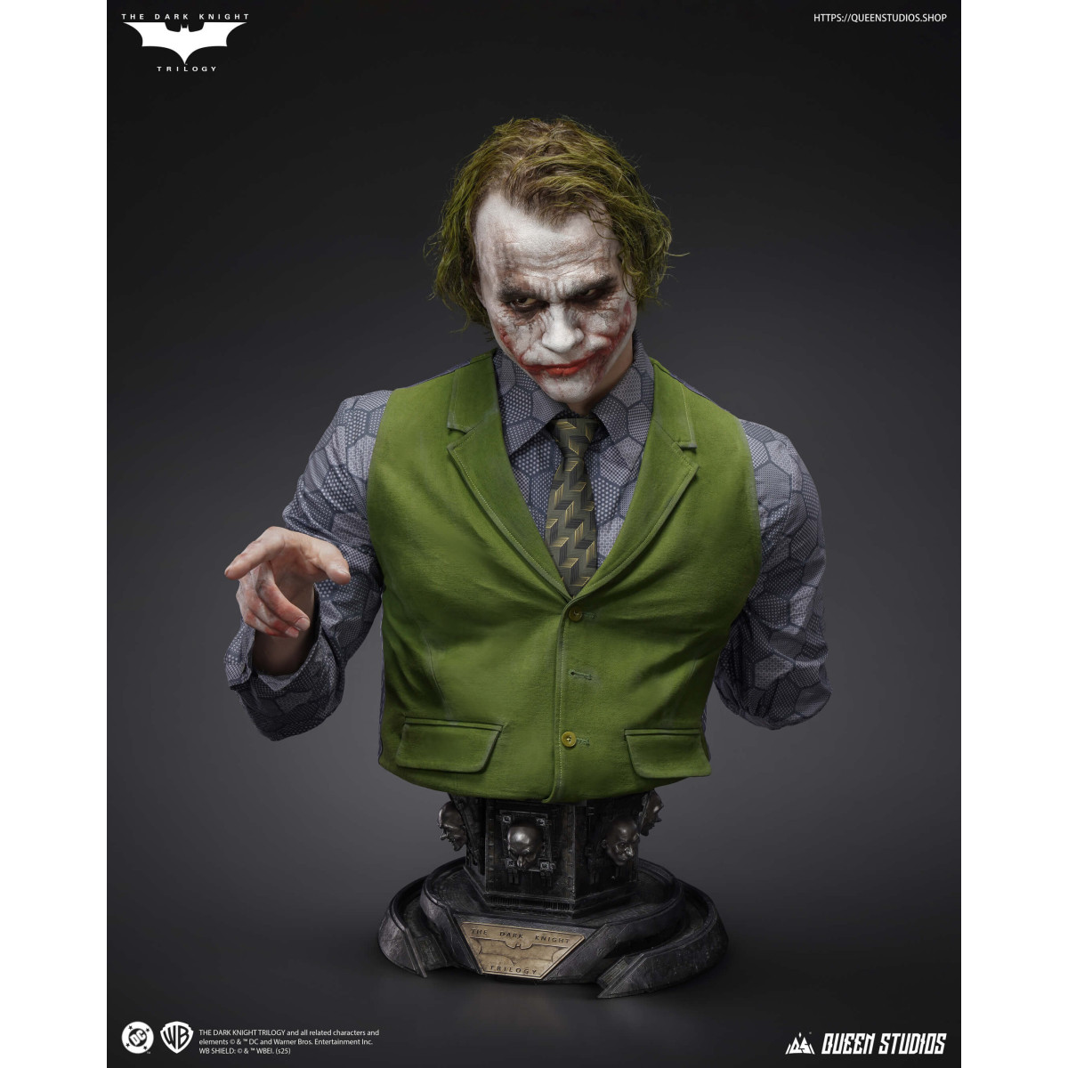 Queen Studios -  DC Comics - El Joker (El Caballero Oscuro) Busto tamaño real