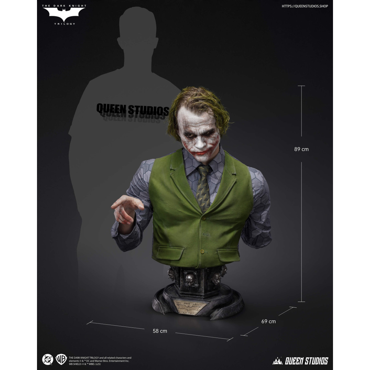Queen Studios -  DC Comics - El Joker (El Caballero Oscuro) Busto tamaño real