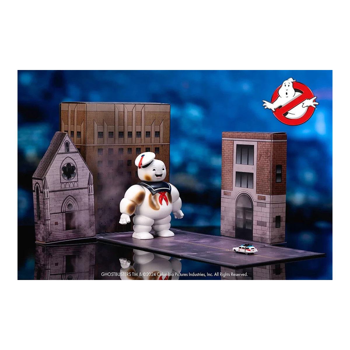 Jada Toys - Ghostbusters Hombre de malvavisco Stay Puft con Cadillac Ecto-1 - Nano Scene 1/64