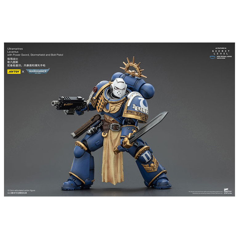 JoyToy - Nivel Secreto - Ultramarines Levantus con Power Sword, Stormshield y Bolt Pistol 1/18 - Warhammer 40000