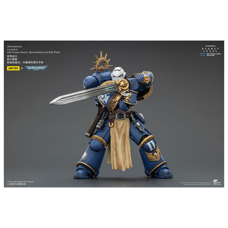 JoyToy - Nivel Secreto - Ultramarines Levantus con Power Sword, Stormshield y Bolt Pistol 1/18 - Warhammer 40000