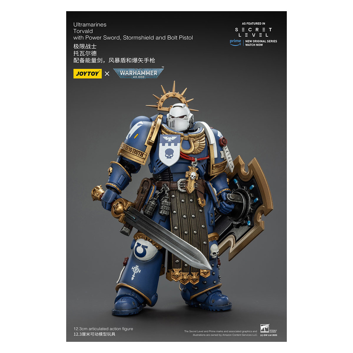 JoyToy - Nivel Secreto - Ultramarines Torvald con Power Sword, Stormshield y Bolt Pistol 1/18 - Warhammer 40000
