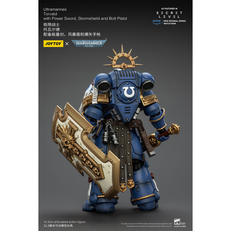 JoyToy - Nivel Secreto - Ultramarines Torvald con Power Sword, Stormshield y Bolt Pistol 1/18 - Warhammer 40000