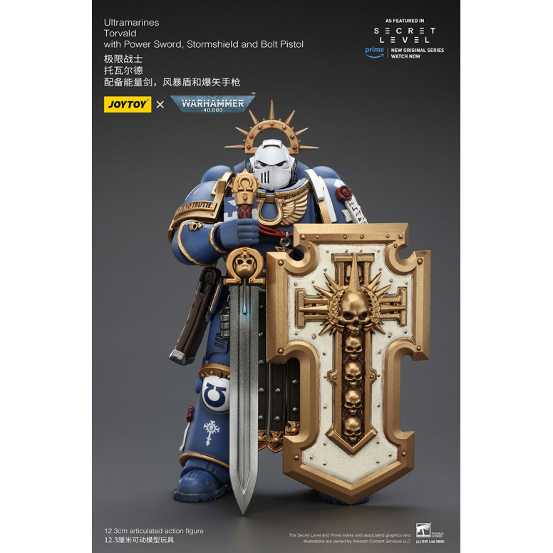 JoyToy - Nivel Secreto - Ultramarines Torvald con Power Sword, Stormshield y Bolt Pistol 1/18 - Warhammer 40000